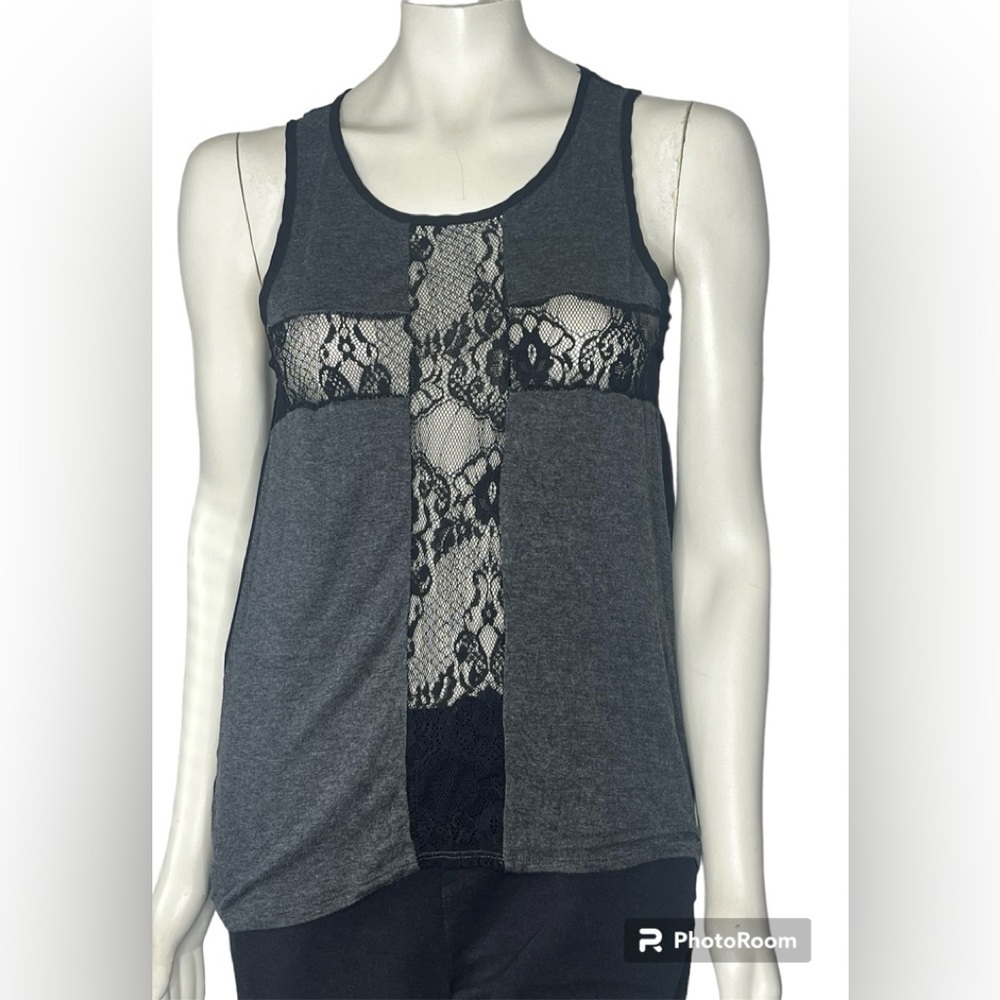 Issi Sheer Black Back Tank Top Sz Med